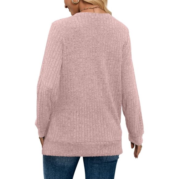 V Neck Long Sleeve Women's Sweater Lightweight Fall Tunic Casual Top - Picture 5 of 5